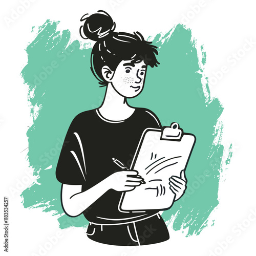 Women holding clipboard art drawing sketch vector