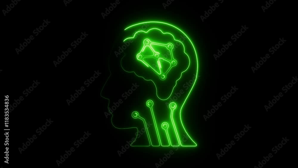 Glowing Neon Brain with Neural Connections Icon, Artificial Intelligence and Cognitive Technology Symbol, HD Video Motion Graphic Animation on Black Background Glowing Neon Brain with Neural Connections Icon, Artificial Intelligence and Cognitive Technology Symbol, HD Video Motion Graphic Animation on Black Background