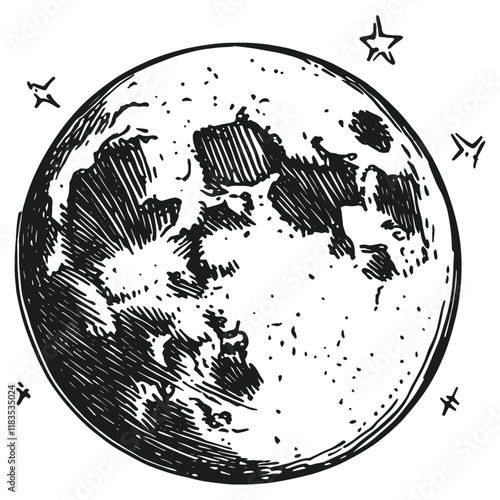 Moon sketch white illustration vector