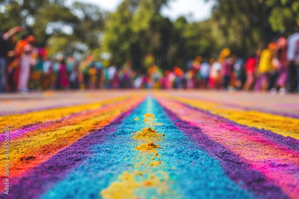 Fototapeta premium Vibrant colored powders create stunning path during joyful celeb