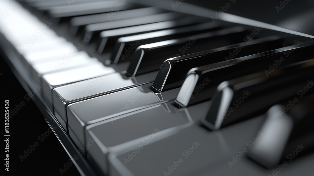 Black and white piano keys close-up view Black and white piano keys close-up view