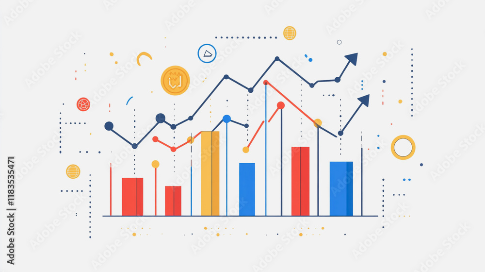 Abstract white background with Colorful charts and graphs with statistics to innovative analyze business potential and forecast future development of companies growth Abstract white background with Colorful charts and graphs with statistics to innovative analyze business potential and forecast future development of companies growth