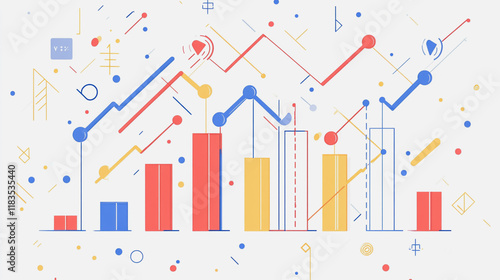 Abstract white background with Colorful charts and graphs with statistics to innovative analyze business potential and forecast future development of companies growth