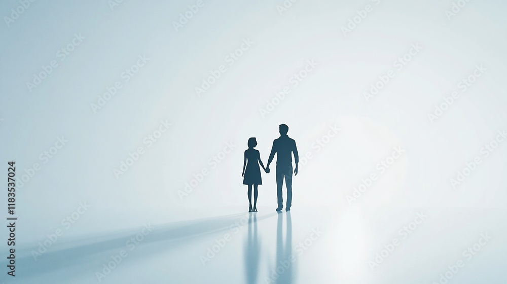 Silhouette of a Couple Holding Hands, Walking Towards a Bright Future Silhouette of a Couple Holding Hands, Walking Towards a Bright Future