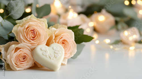 Charming rose bouquets with white chocolate hearts create romantic atmosphere. Perfect for celebrations and special occasions