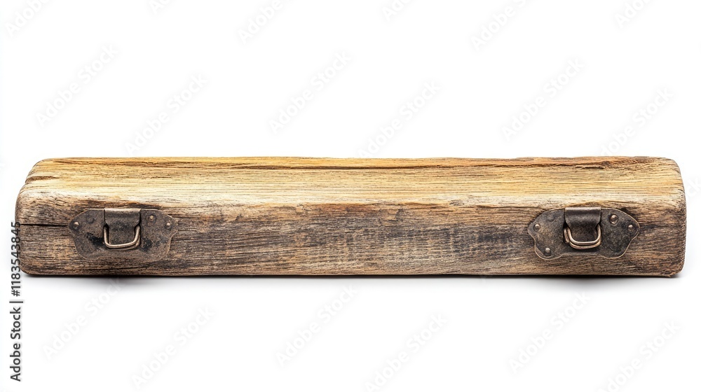 Aged Wooden Box with Metal Clasps on White Background Aged Wooden Box with Metal Clasps on White Background