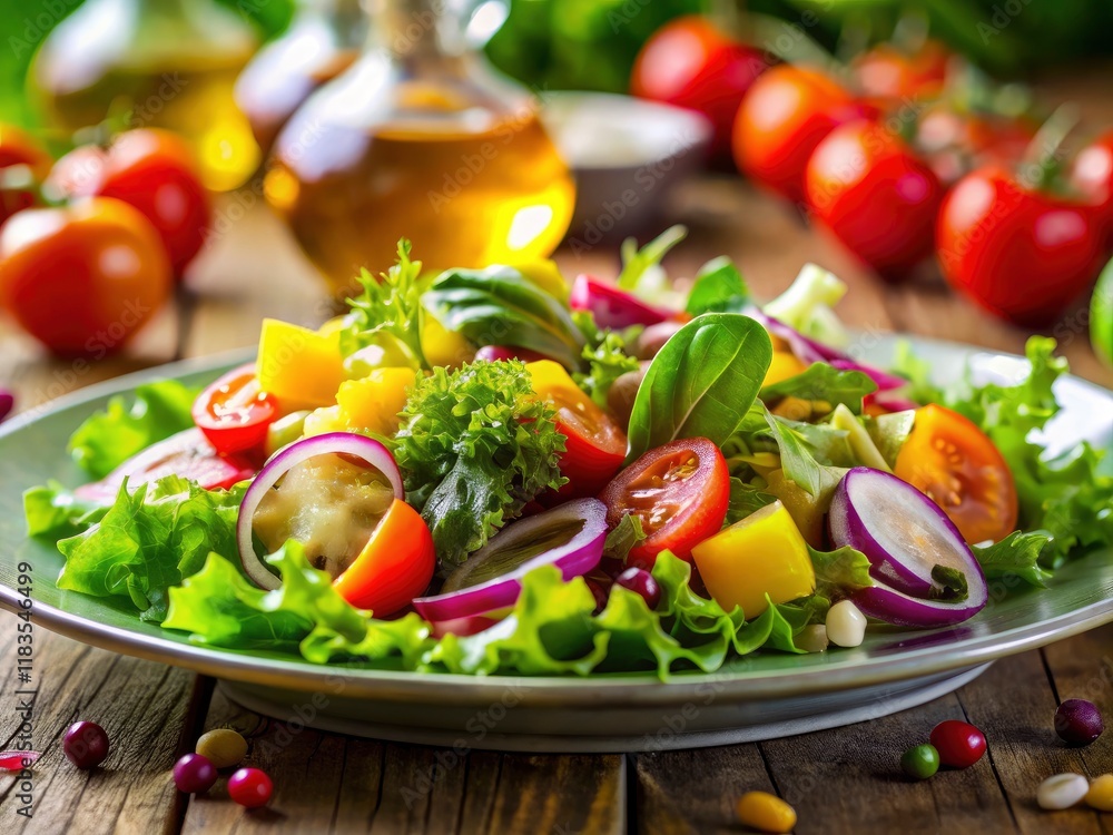 A long exposure reveals the vibrant colors and textures of this delicious, healthy salad; a feast for the eyes. A long exposure reveals the vibrant colors and textures of this delicious, healthy salad; a feast for the eyes.
