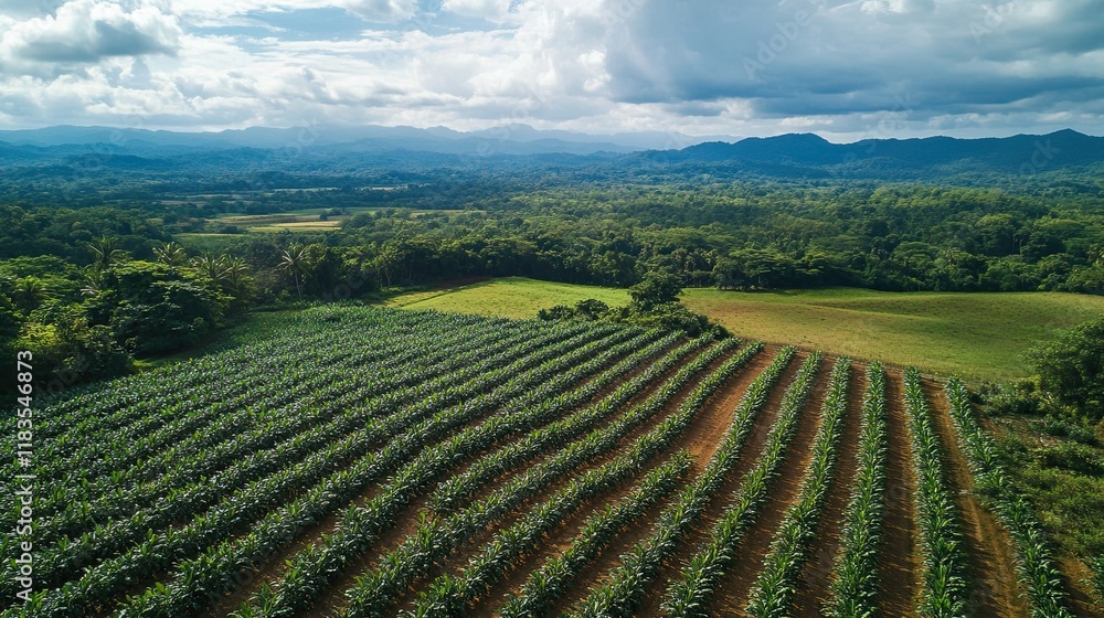 Aerial view of banana plantation in mountainous region. Aerial view of banana plantation in mountainous region.