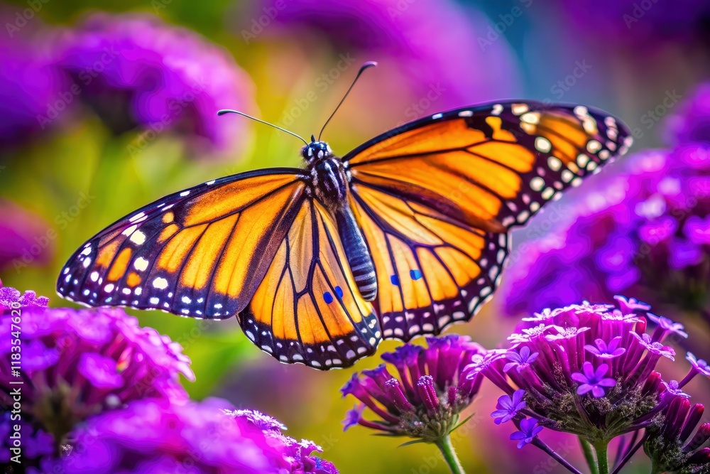 A spring bloom, close-up: butterfly on a purple flower, showcasing nature's intricate wildlife. A spring bloom, close-up: butterfly on a purple flower, showcasing nature's intricate wildlife.
