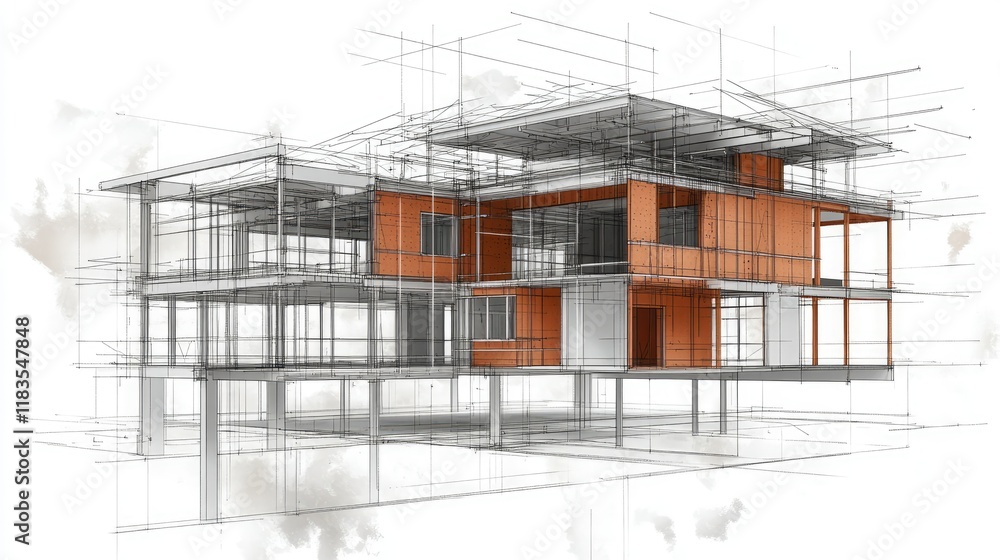 Architectural Model of a Modern House Under Construction