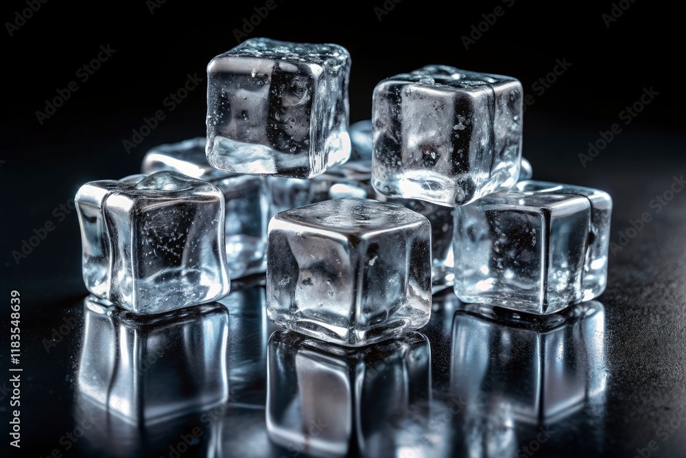 Black background showcases minimalist CGI ice cubes; a cool, abstract still life. Black background showcases minimalist CGI ice cubes; a cool, abstract still life.