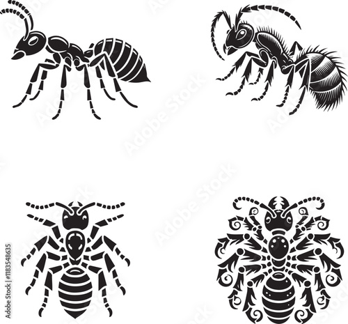 Detailed Ant Silhouettes Collection - Vector Illustrations