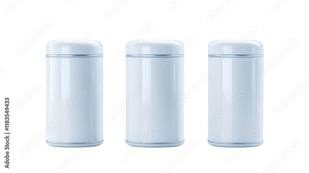 Three white ceramic salt shakers on a table, minimalist dining essential Three white ceramic salt shakers on a table, minimalist dining essential