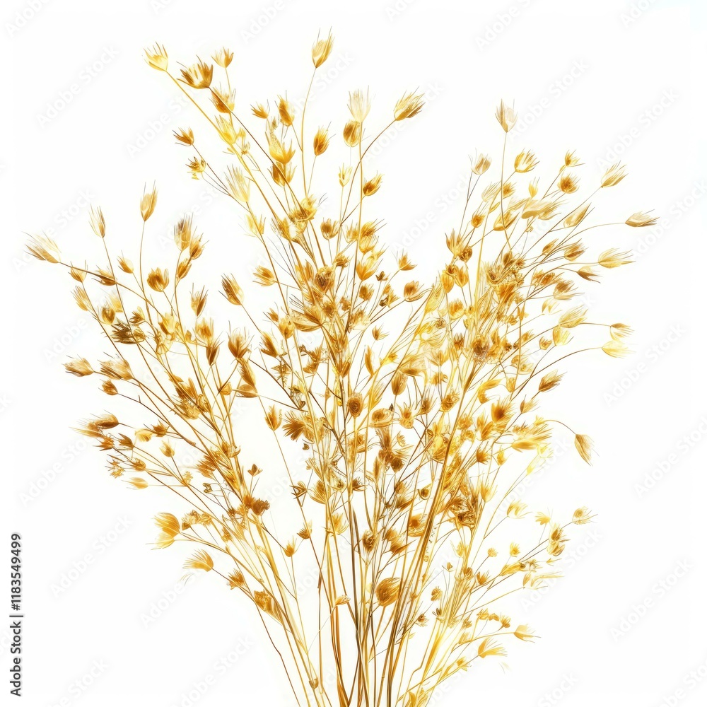 Fototapeta premium Bouquet of dried wildflowers is standing in front of a white background, creating a delicate and natural aesthetic