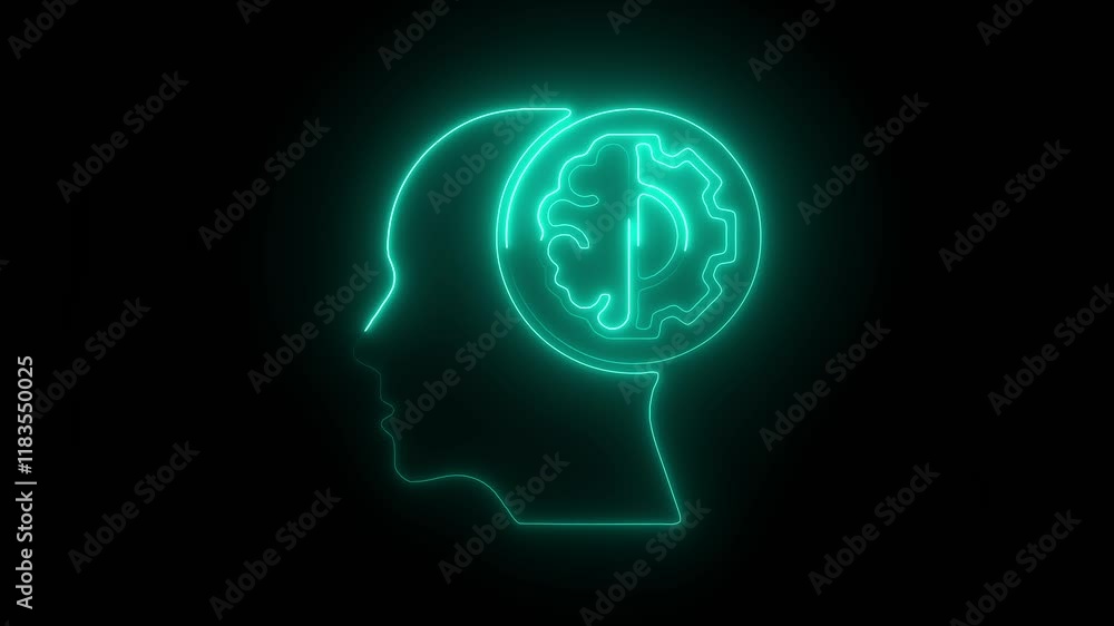 Glowing Neon Brain Process Icon Animation on Black Background, HD Motion Graphic Representing Neural Function and Cognitive Processing Glowing Neon Brain Process Icon Animation on Black Background, HD Motion Graphic Representing Neural Function and Cognitive Processing