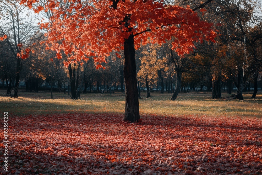 Crimson fall landscape in a scenic park Crimson fall landscape in a scenic park