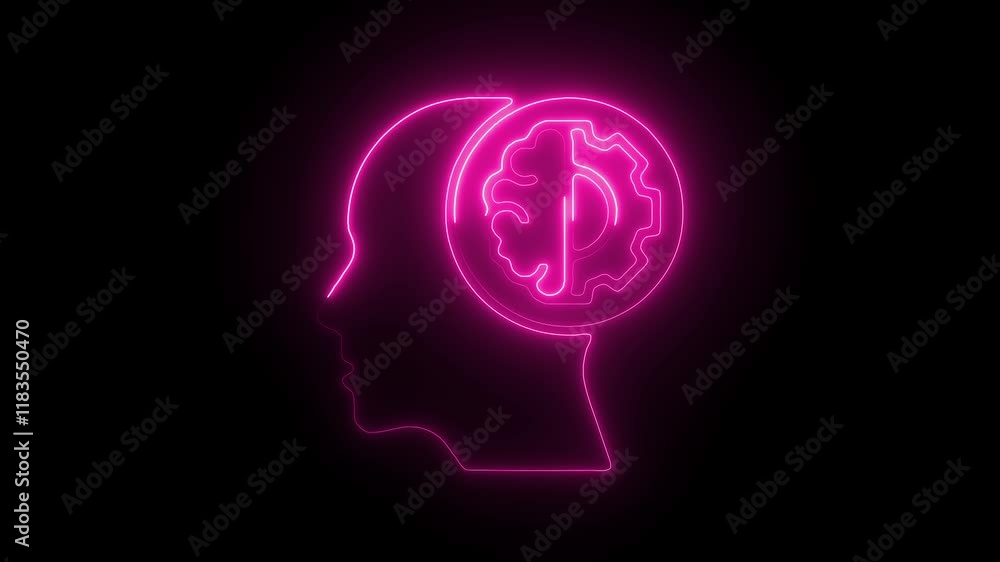 Glowing Neon Brain Process Icon Animation on Black Background, HD Motion Graphic Representing Neural Function and Cognitive Processing Glowing Neon Brain Process Icon Animation on Black Background, HD Motion Graphic Representing Neural Function and Cognitive Processing