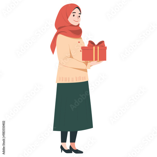 Teen woman holding a gift box skirt illustration smiling vector