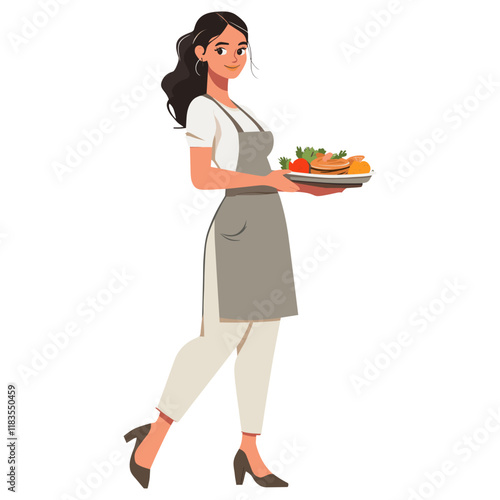 Waitress serving food apron female woman vector