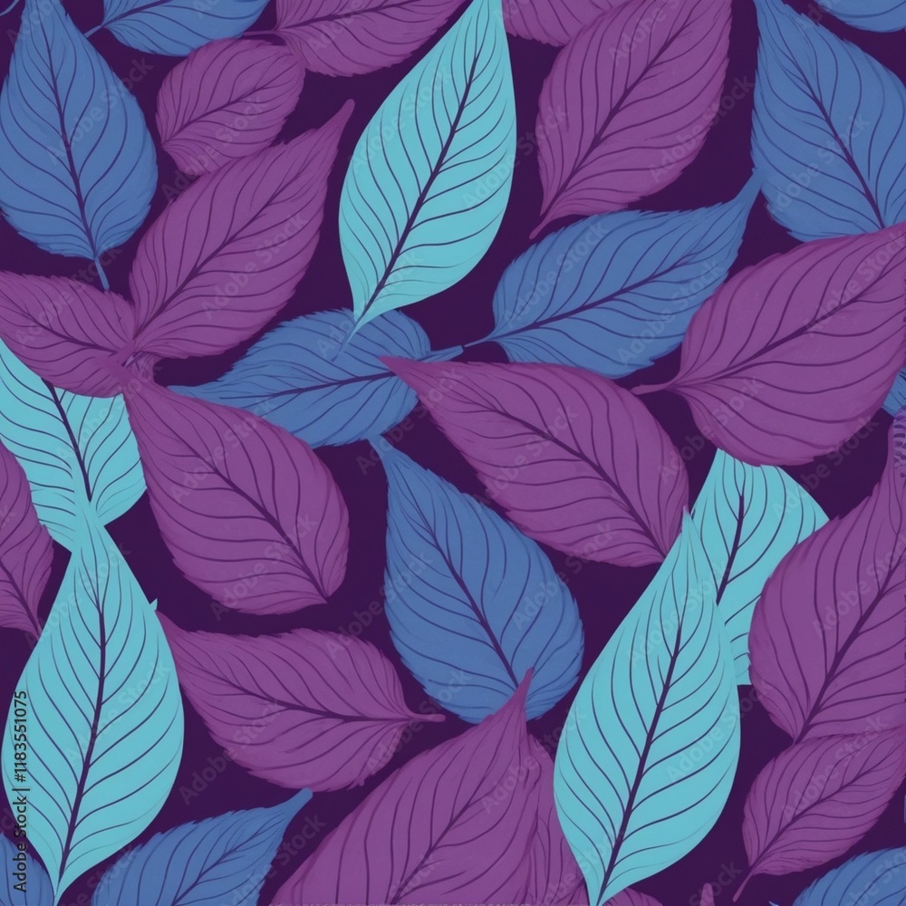 Seamless abstract purple and blue leaves decorative pattern background Seamless abstract purple and blue leaves decorative pattern background