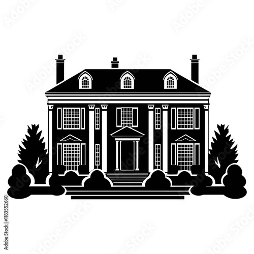 American mansion architecture illustration silhouette vector