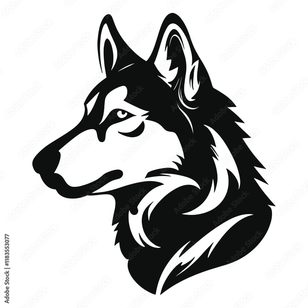 Fototapeta premium Collection portrait Siberian dog animal illustration silhouette vector
