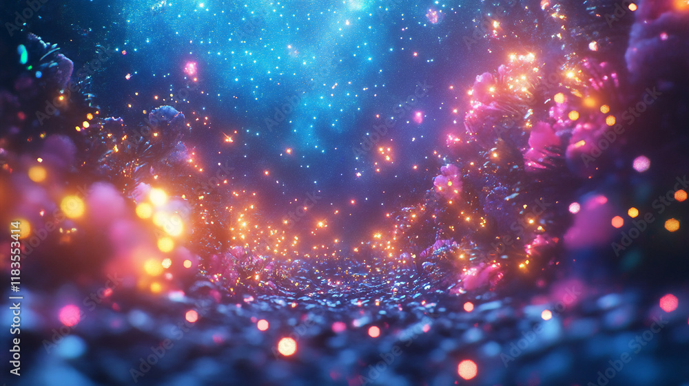 Obraz premium Dark cosmic scene with bright stars in a surreal atmosphere 