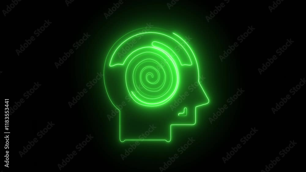 Glowing Neon Mental Disorder Icon Animation on Black Background, HD Motion Graphic Representing Cognitive Challenges and Psychological Health Glowing Neon Mental Disorder Icon Animation on Black Background, HD Motion Graphic Representing Cognitive Challenges and Psychological Health