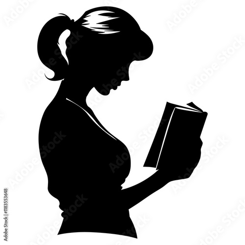 Woman read book silhouette reading illustration literary vector