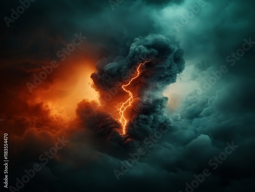 Wallpaper Mural Powerful electrical storm with dramatic jagged lightning bolts illuminating an ominous moody cloud filled sky  Cinematic chiaroscuro lighting creates a scene with a gothic science fantasy influence Torontodigital.ca