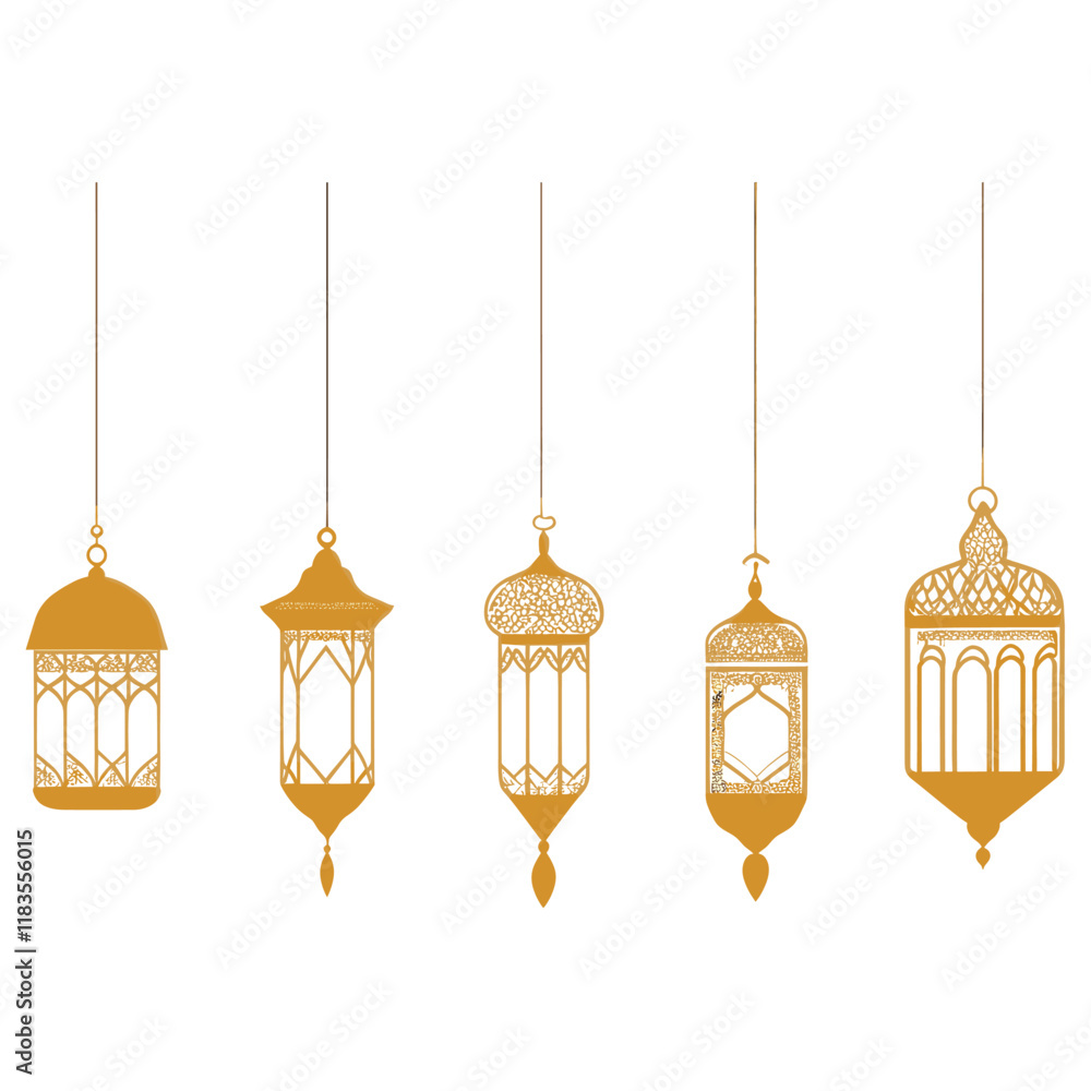 Hanging lanterns Ramadan gold design golden vector Hanging lanterns Ramadan gold design golden vector