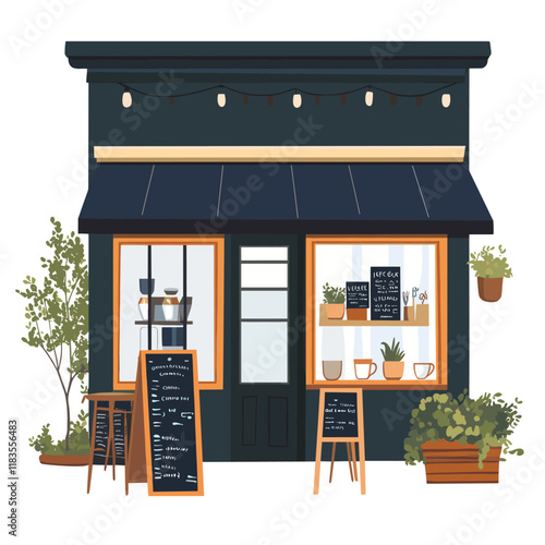 Coffee shop illustration plants blackboard vector