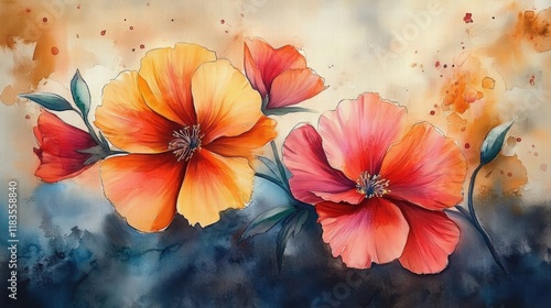 Wallpaper Mural Vibrant Watercolor Flowers in Chaos of Colors with Soft Background Tones and Depth for Artistic Visual Appeal Torontodigital.ca