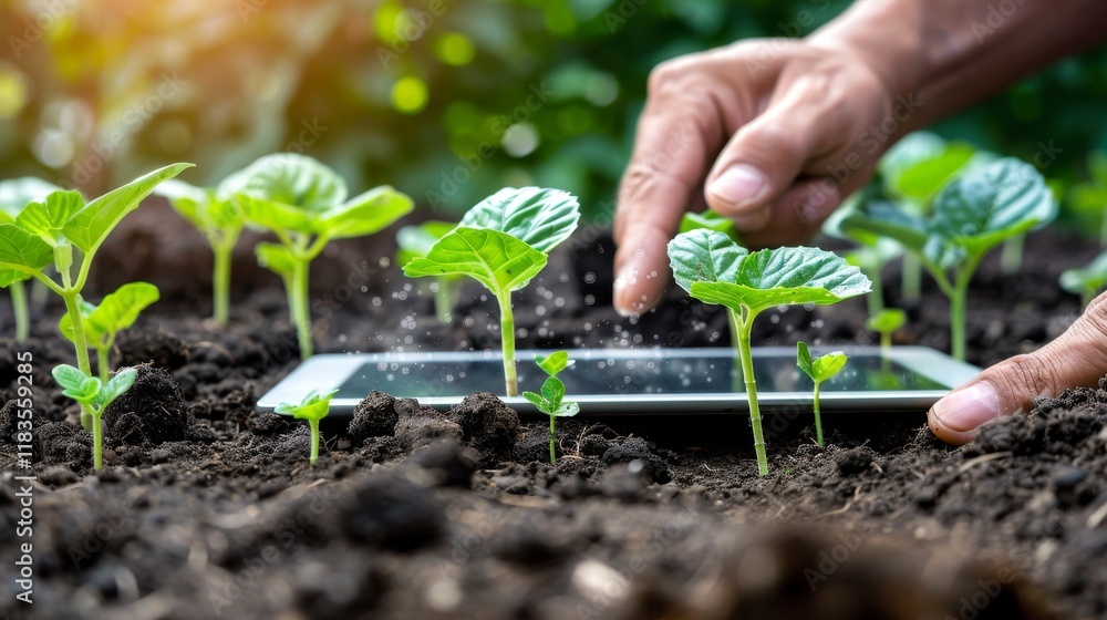 Farmer utilizing digital tablet to enhance agricultural practices for natural product growth Farmer utilizing digital tablet to enhance agricultural practices for natural product growth