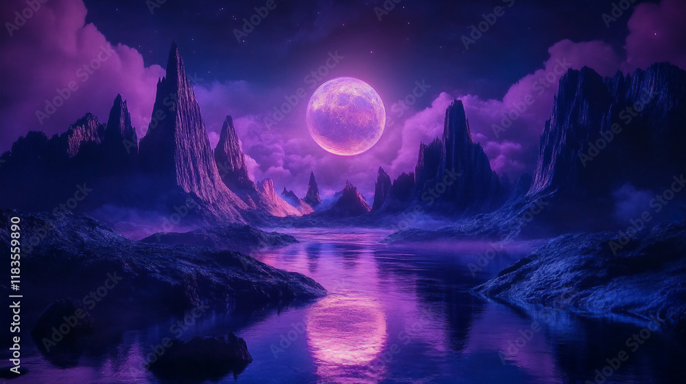 Dark futuristic landscape with neon lights in a mysterious setting Dark futuristic landscape with neon lights in a mysterious setting