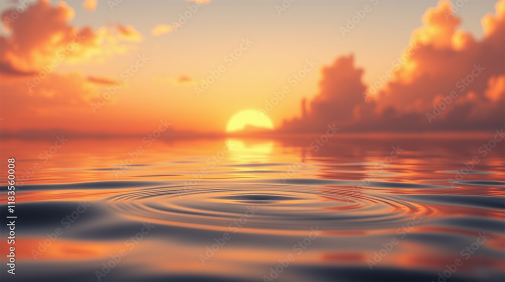Fototapeta premium A serene sunset reflecting over the ocean waves with vibrant orange and red hues in the sky