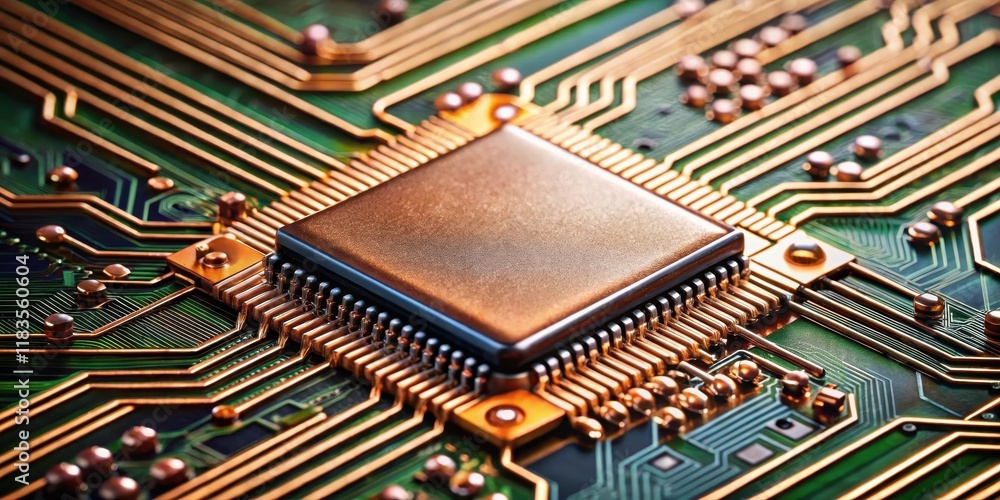 Integrated microchip with copper wires, circuitry, tech innovation Integrated microchip with copper wires, circuitry, tech innovation