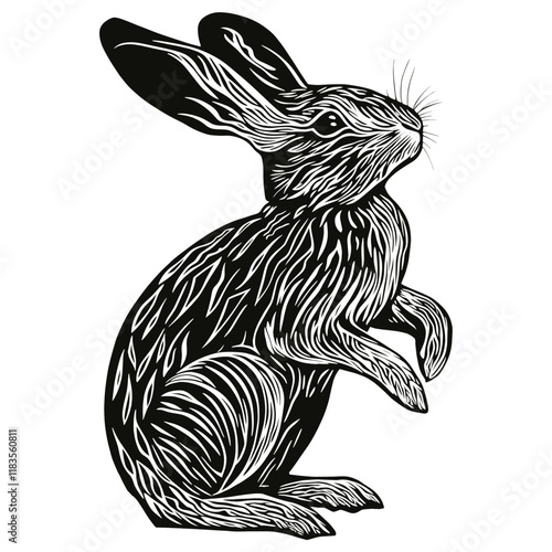 Rabbit block print animal art illustration vector