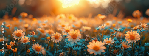 Wallpaper Mural Close-up of daisies glowing in golden hour light Torontodigital.ca