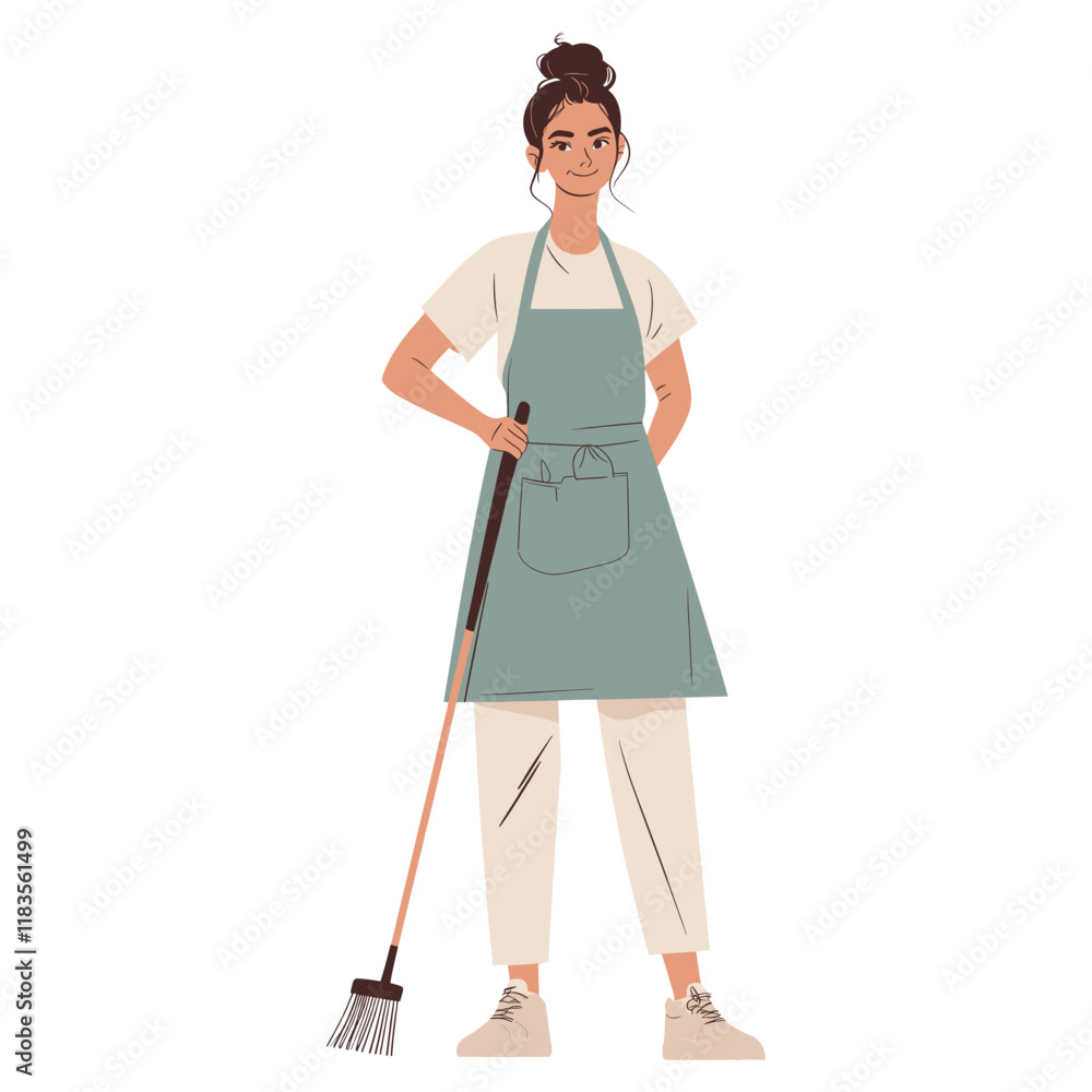 Housekeeping with apron cleaning illustration woman vector