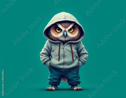 Stylish Owl in Hoodie: A Cool and Edgy Digital Illustration photo