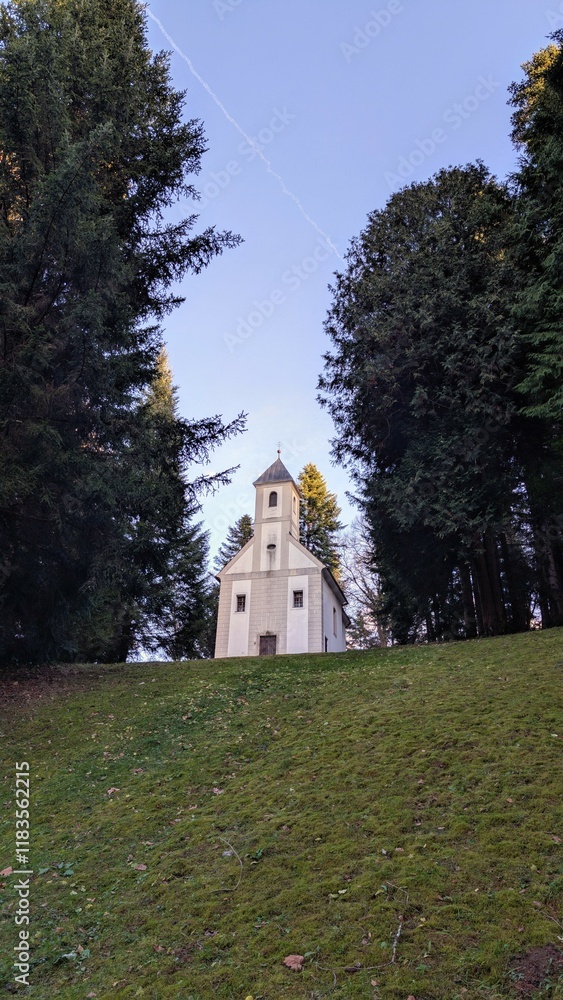 Little church on the hill in the forest at Trakoscan, Croatia, county Hrvatsko zagorje