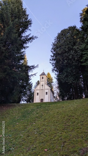 Obraz na płótnie Little church on the hill in the forest at Trakoscan, Croatia, county Hrvatsko zagorje w salonie