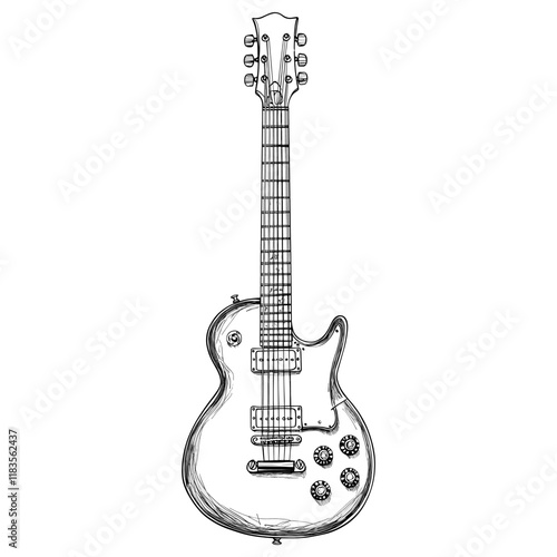Electric guitar black white line vector