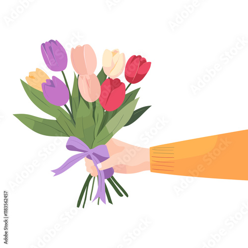Hand handing flowers illustration background colorful vector