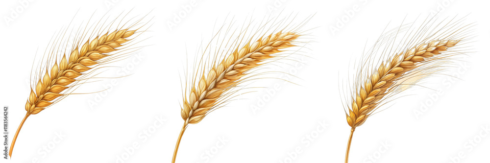 Triple Wheat Ears Composition Detailed Watercolor Illustration Isolated on White Background, Harvest, Agriculture, grain, wheat, botanical Triple Wheat Ears Composition Detailed Watercolor Illustration Isolated on White Background, Harvest, Agriculture, grain, wheat, botanical
