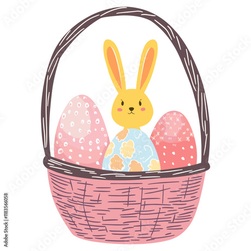 Funky vector easter eggs basket colorful bunny vector