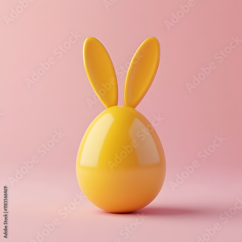 Easter yellow bunny egg on pink background - minimalist 3d illustration