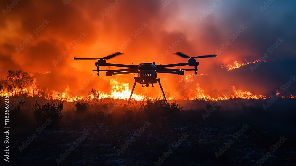 silhouette shadow of drone with fire flame and smoke as background, news drone or rescue drone for wildfire silhouette shadow of drone with fire flame and smoke as background, news drone or rescue drone for wildfire