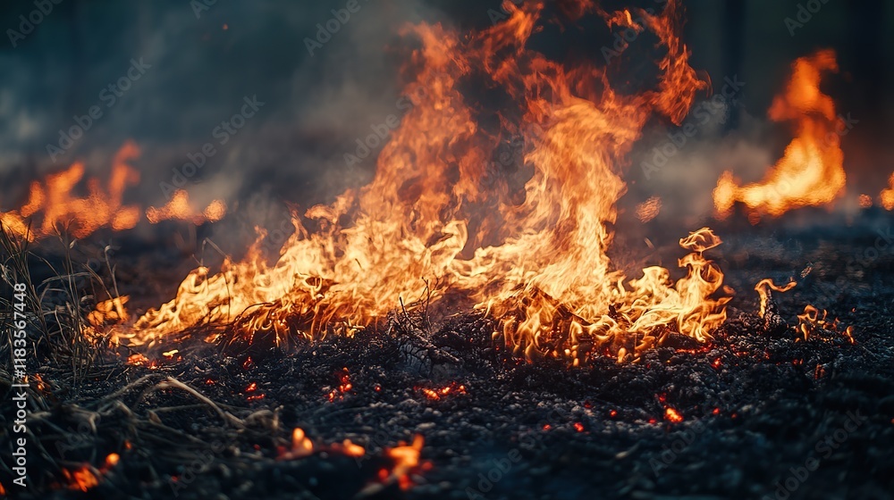 wildfire burning on farmland with fire and smoke wildfire burning on farmland with fire and smoke